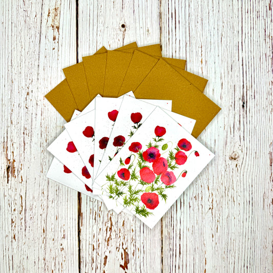 Note Cards, 6pk - Red Poppies