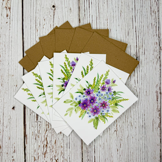 Note Cards, 6pk - Blue Star Flower Mix